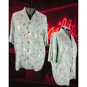 Vintage 80s Paradise Found Green Retro Lounge Cocktail 50s Retro Shirt Size L